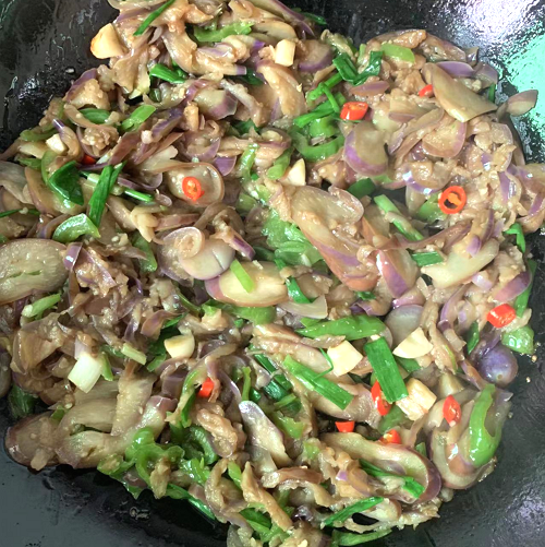 sliced eggplant stir fry